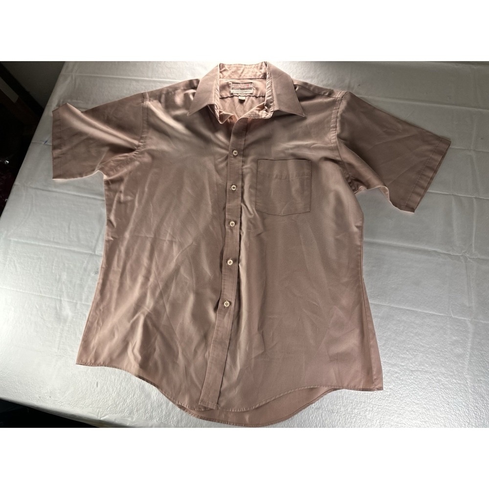 Vintage 1970s JC Penney Satin Touch Shirt Mens Size 16.5 Rose Pink Button Pocket